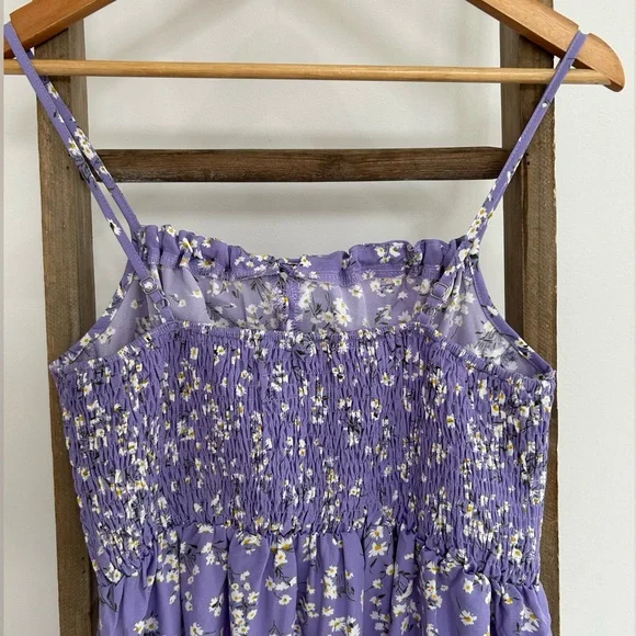 Brovave Purple Ditsy Floral Tie Front Smocked Milkmaid MIDI Dress Small NWT Boho - Picture 8 of 13